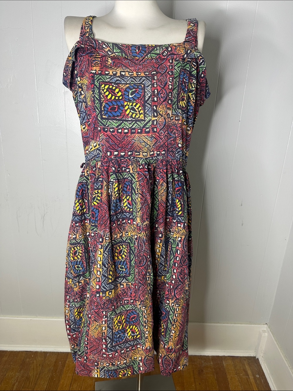 Vintage 40s Cotton Funky Abstract Print Day Dress